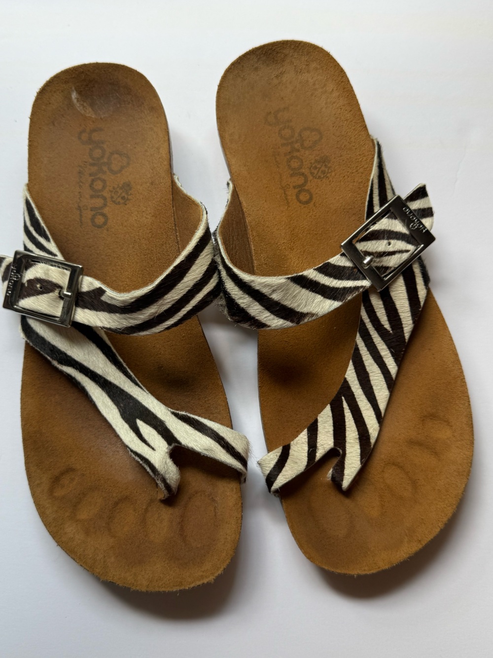 Yokono Ibiza Calf Hair Leopard Print Sandals Size 8